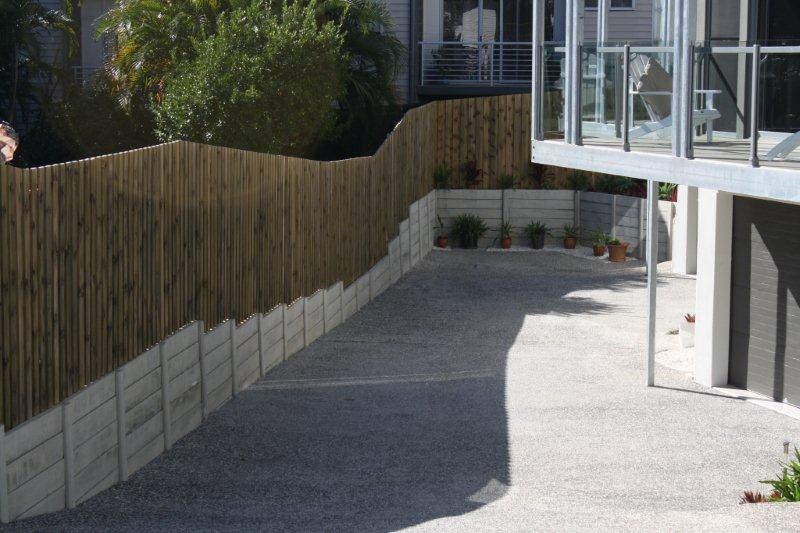 Durawall retaining wall and timber fence in Bulimba